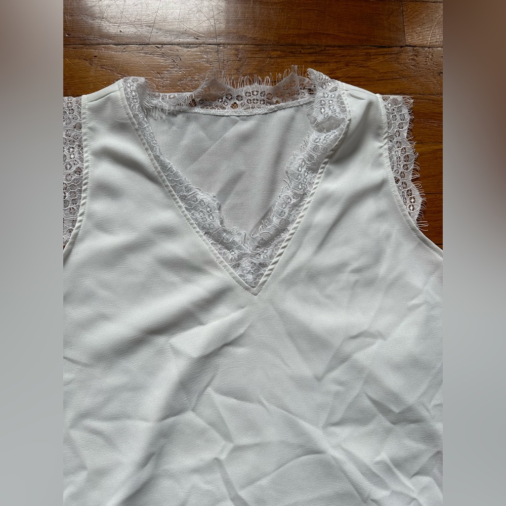 Large white blouse with lace trim!